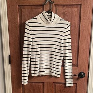 Striped Turtleneck Sweater - Black and White